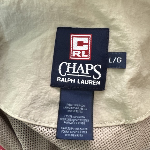 Chaps Ralph Lauren Men's Anorak Sty Windbreaker Pullover Size L Beige Hood VTG - Picture 4 of 6